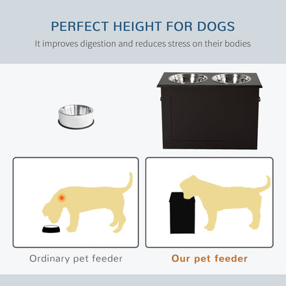 Raised Dog Feeding Station with 2 Stainless Steel Bowls Storage
