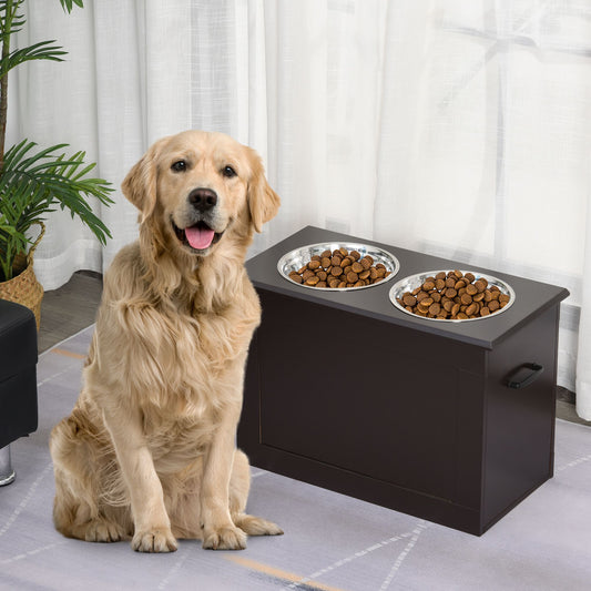 Raised Dog Feeding Station with 2 Stainless Steel Bowls Storage