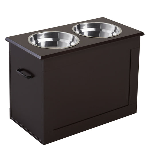Raised Dog Feeding Station with 2 Stainless Steel Bowls Storage