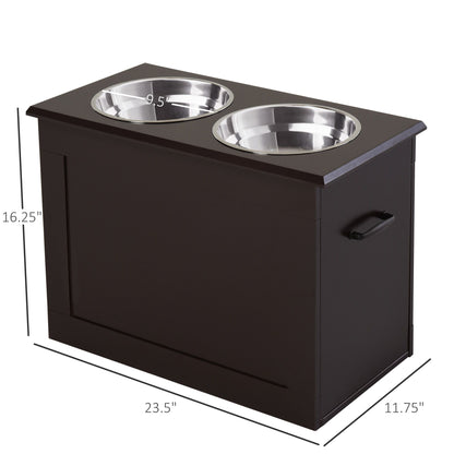 Raised Dog Feeding Station with 2 Stainless Steel Bowls Storage