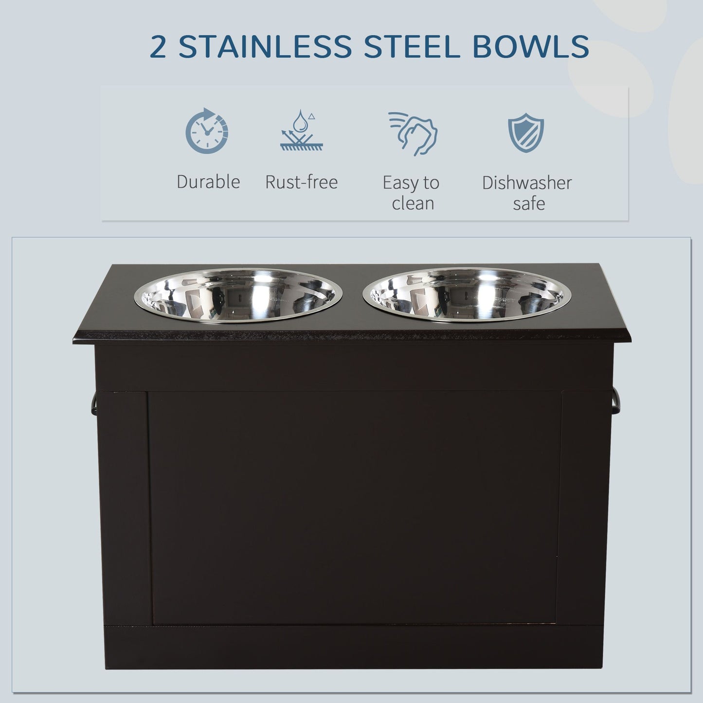 Raised Dog Feeding Station with 2 Stainless Steel Bowls Storage