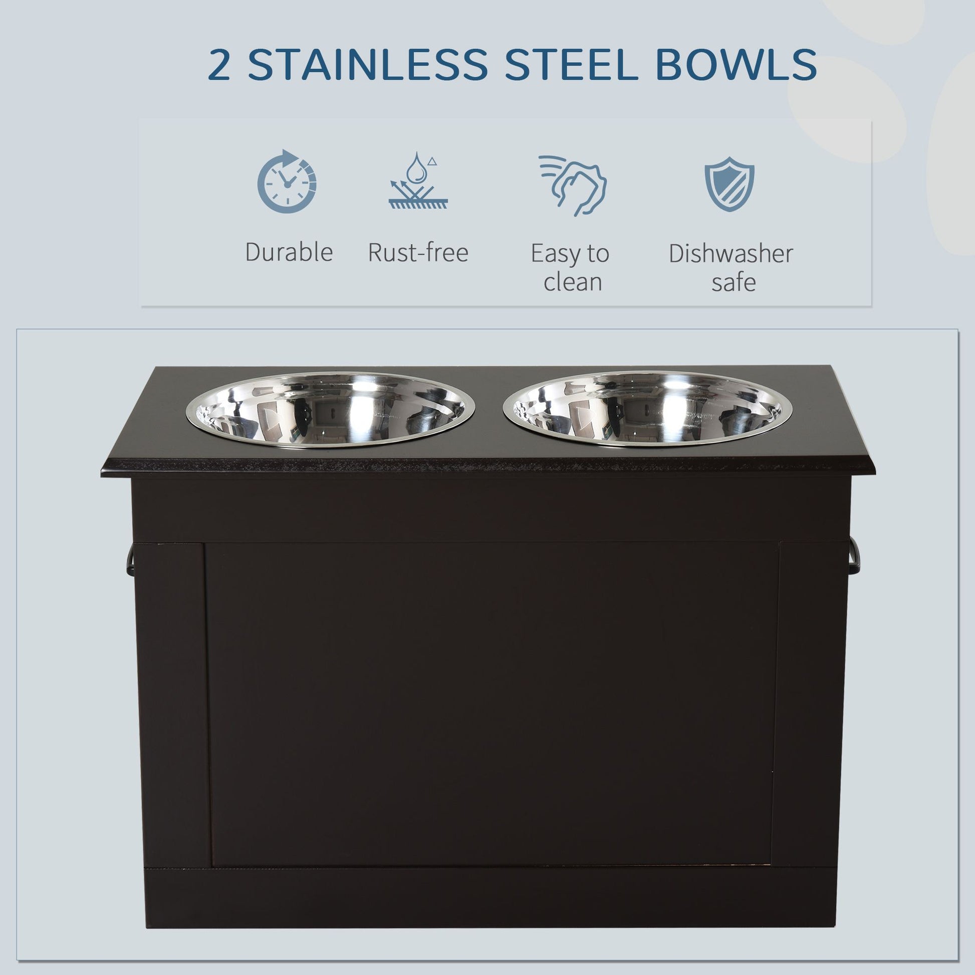Raised Dog Feeding Station with 2 Stainless Steel Bowls Storage