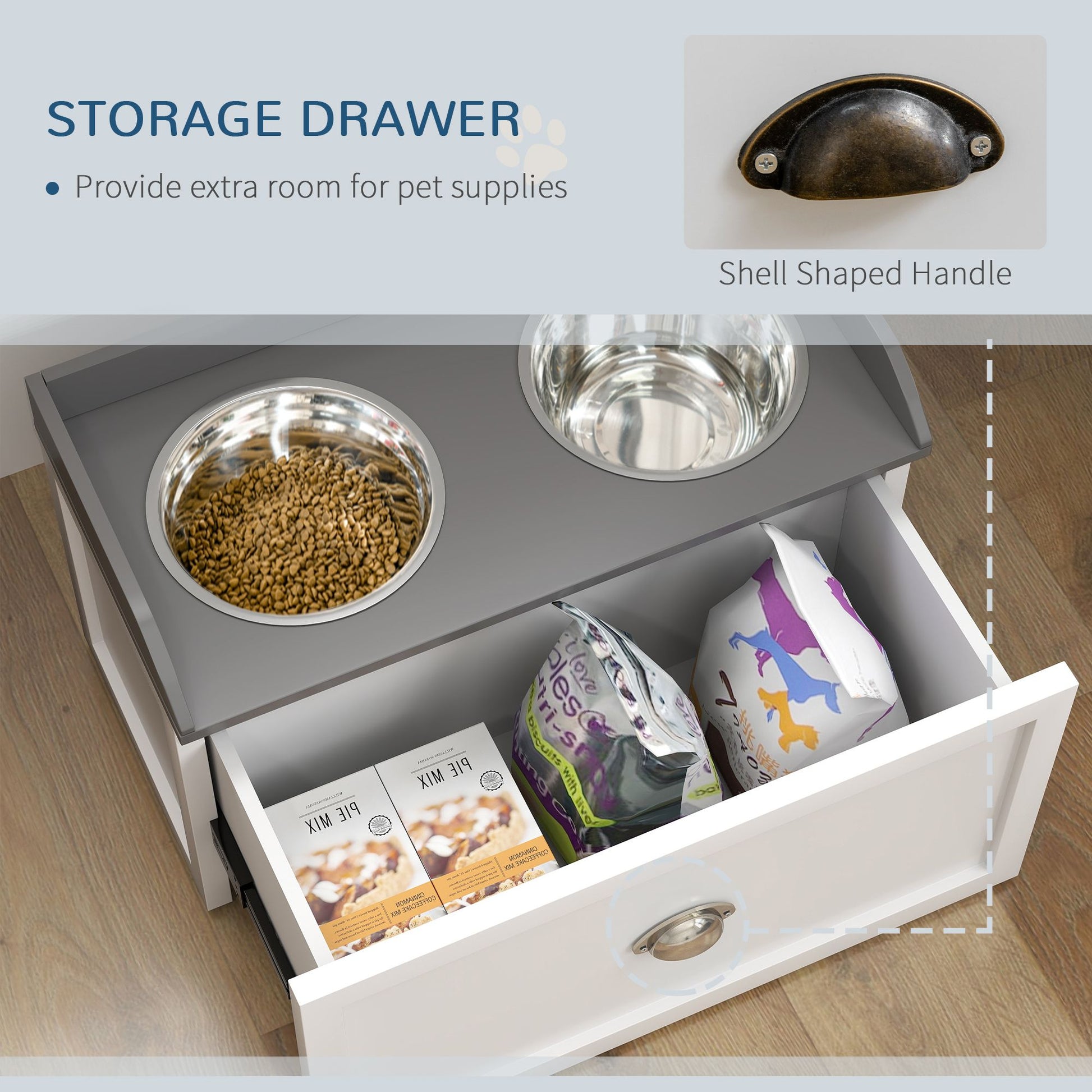 Raised Pet Feeder, Large Pet Dish Bowl Set with Storage Drawer, 2