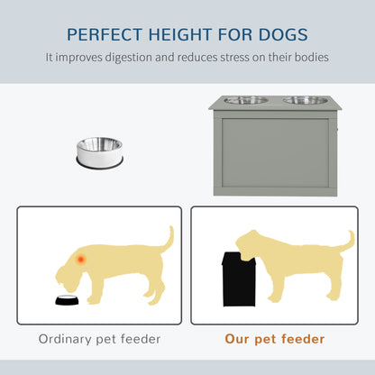Raised Pet Feeding Storage Station with 2 Stainless Steel Bowls