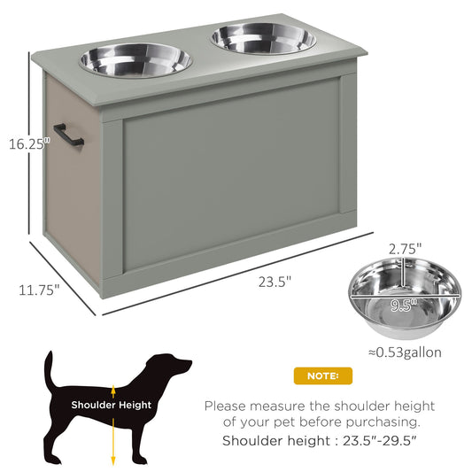 Raised Pet Feeding Storage Station with 2 Stainless Steel Bowls