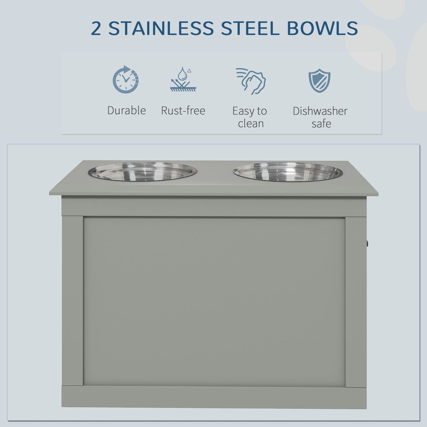 Raised Pet Feeding Storage Station with 2 Stainless Steel Bowls