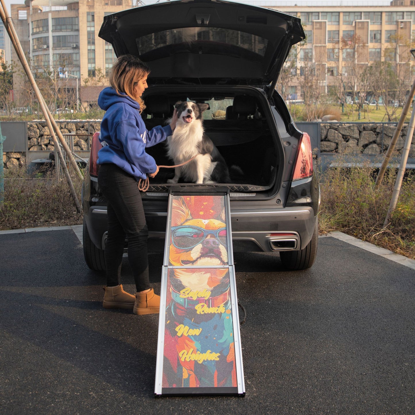 Retractable Aluminum Dog Ramp, Portable Pet Steps for Cars Trucks