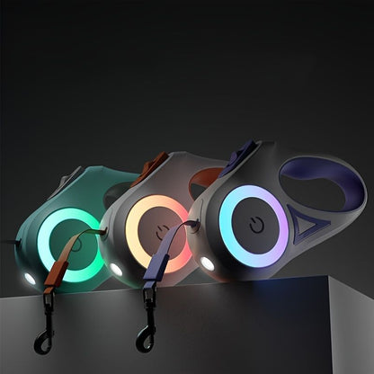 Retractable Dog Leash with LED Flash Light; Adjustable Tractor Rope