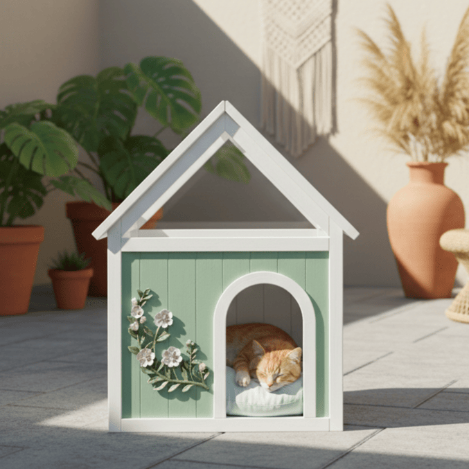SAGE FSC-Certified Cedar Indoor Cat House with Clear Acrylic Roof –