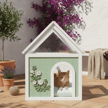 SAGE FSC-Certified Cedar Indoor Cat House with Clear Acrylic Roof –