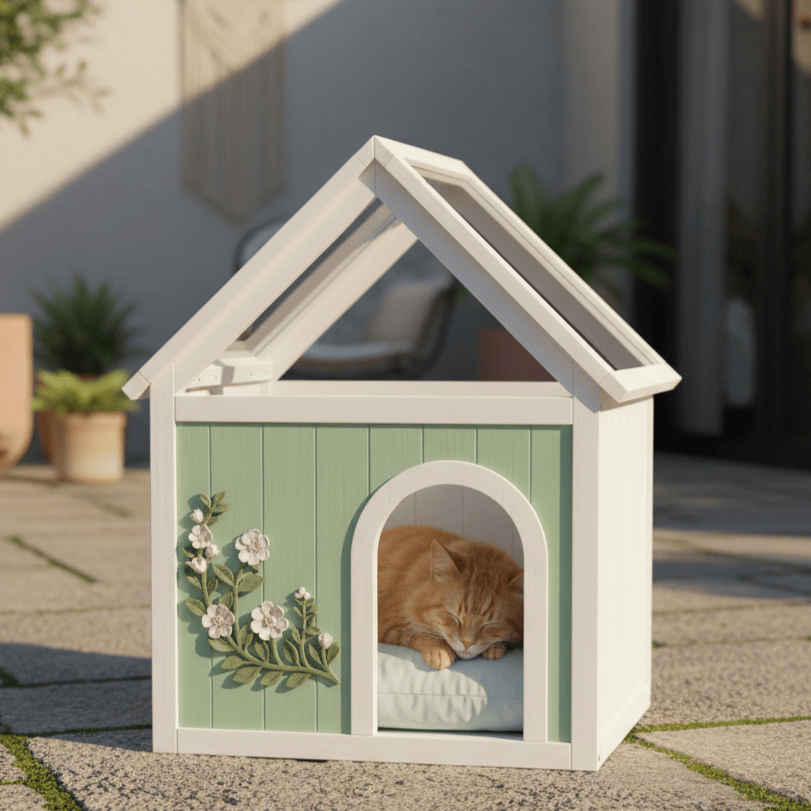 SAGE FSC-Certified Cedar Indoor Cat House with Clear Acrylic Roof –