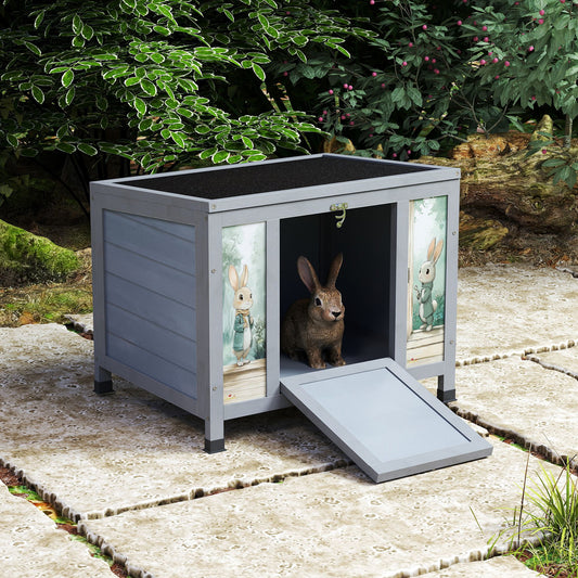 Small Outdoor Wooden Rabbit Hutch with Lockable Door & Weatherproof