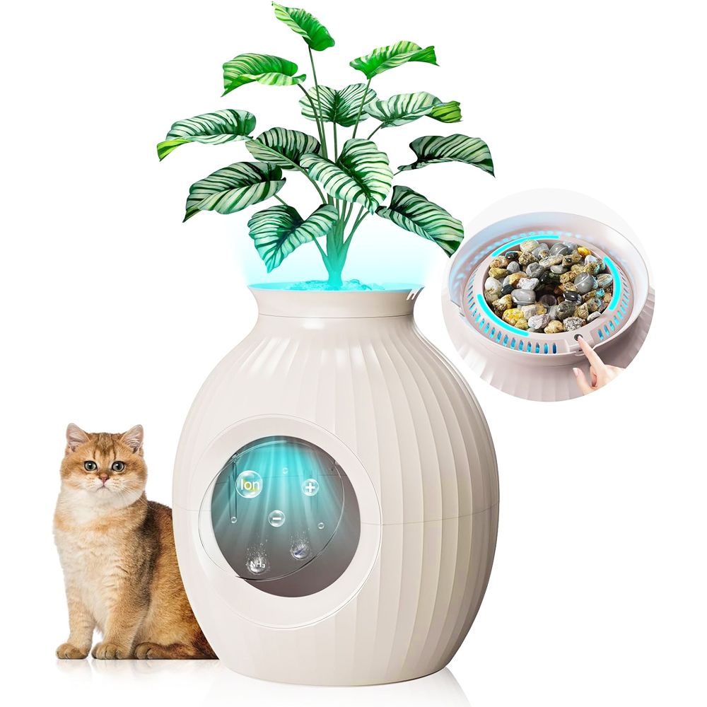 Smart Plant Cat Litter Box with Electronic Odor Removal &