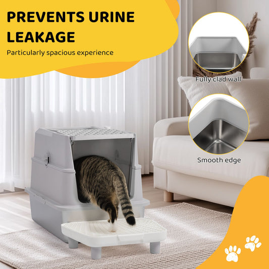 Stainless Steel Cat Litter Box, Covered Extra Large Cat Litter Box