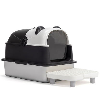 Stainless Steel Cat Litter Box with Panda Design