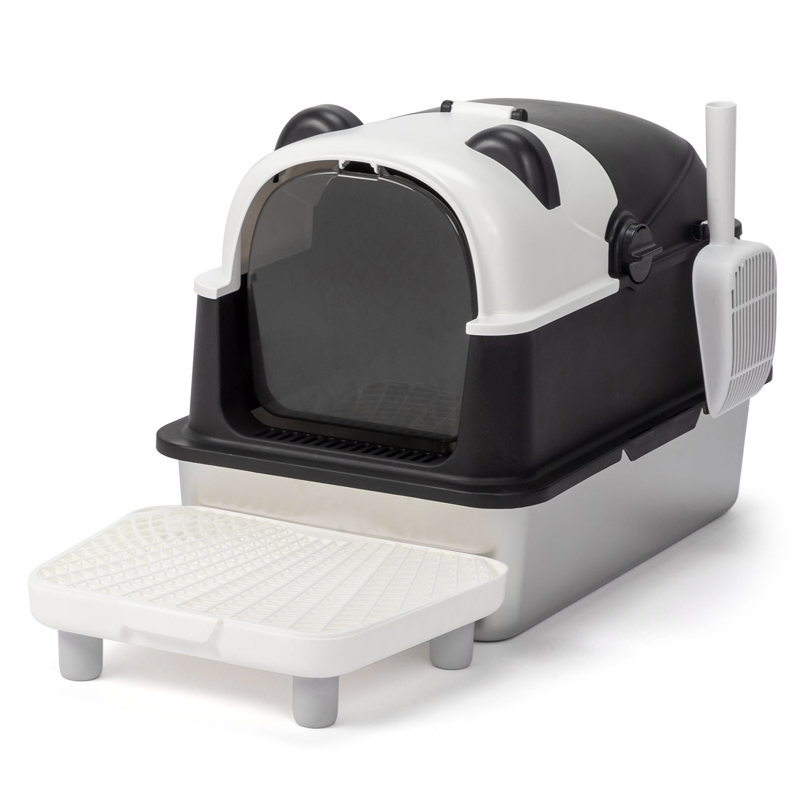 Stainless Steel Cat Litter Box with Panda Design