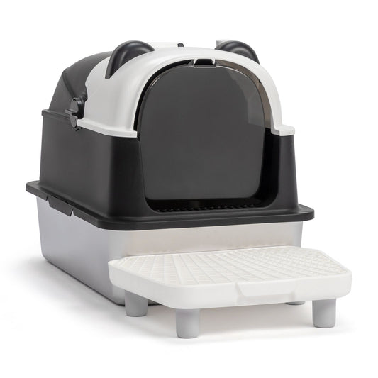 Stainless Steel Cat Litter Box with Panda Design