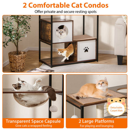 Stylish Wood-Metal Cat Tree - 33 Lbs Per Layer Capacity, 2 Private