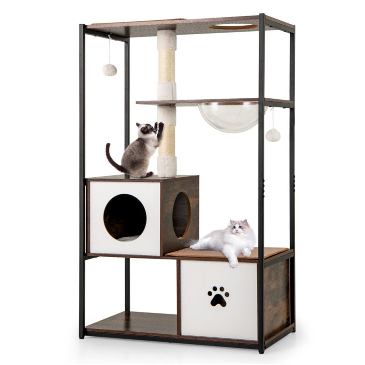 Stylish Wood-Metal Cat Tree - 33 Lbs Per Layer Capacity, 2 Private