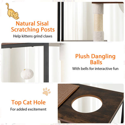 Stylish Wood-Metal Cat Tree - 33 Lbs Per Layer Capacity, 2 Private