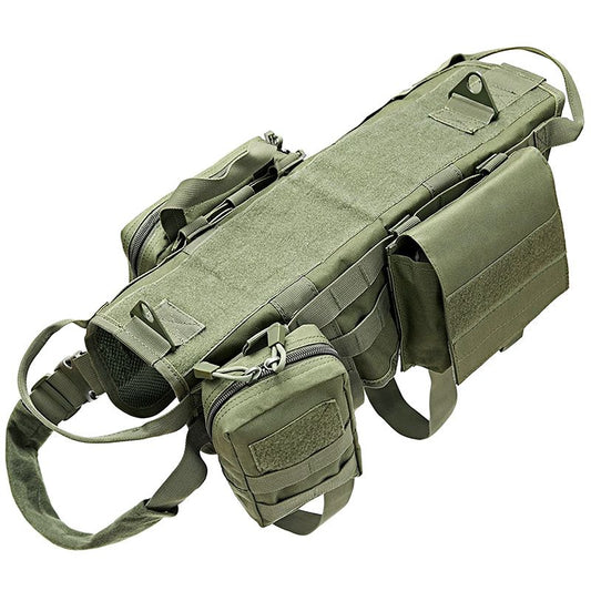 Tactical Dog Harness with Pouches; Adjustable Harness with 3