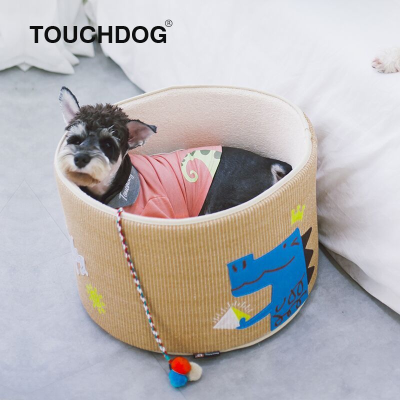 Touchcat Rounded Scratching Cat Bed with Teaser Toy
