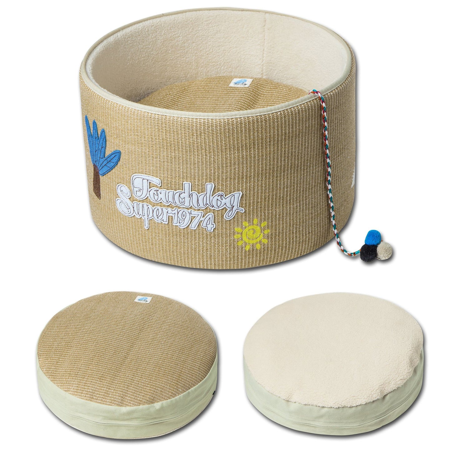 Touchcat Rounded Scratching Cat Bed with Teaser Toy