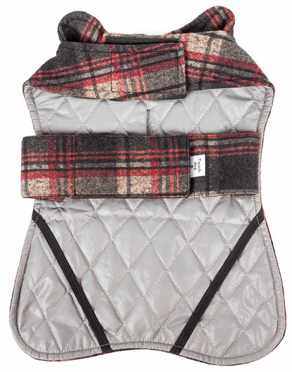 Touchdog 2-in-1 Tartan Plaided Dog Jacket with Matching Reversible Dog Mat