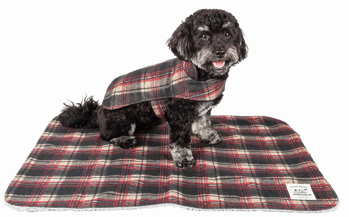 Touchdog 2-in-1 Tartan Plaided Dog Jacket with Matching Reversible Dog Mat