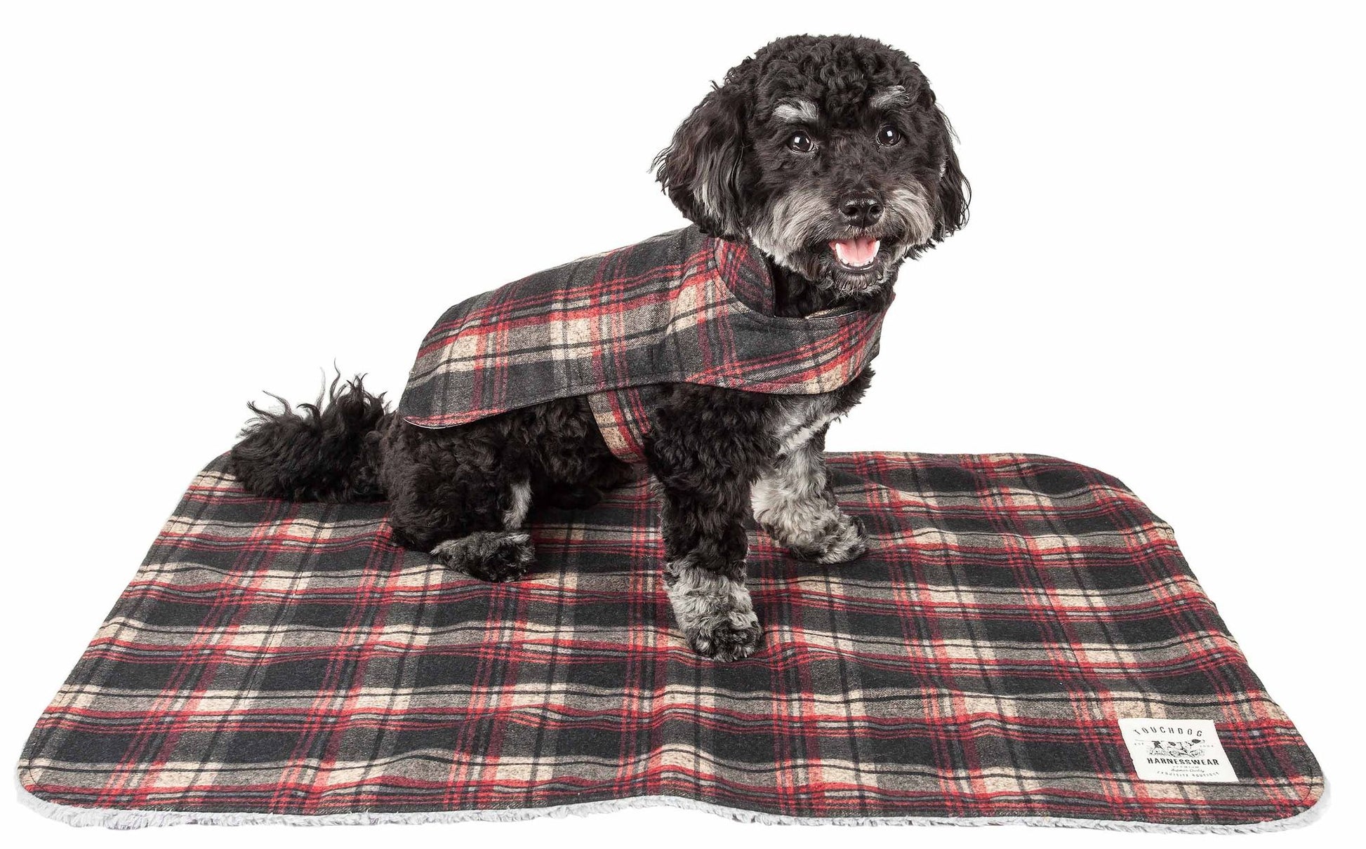 Touchdog 2-in-1 Tartan Plaided Dog Jacket with Matching Reversible Dog Mat