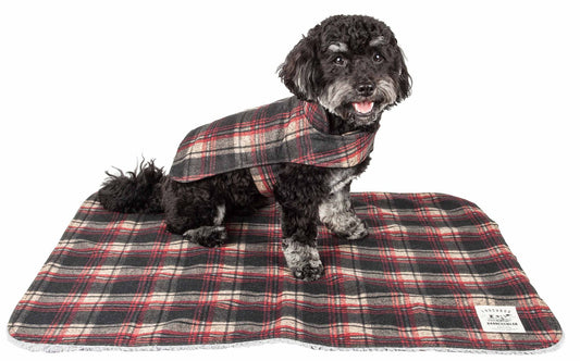 Touchdog 2-in-1 Tartan Plaided Dog Jacket with Matching Reversible Dog Mat