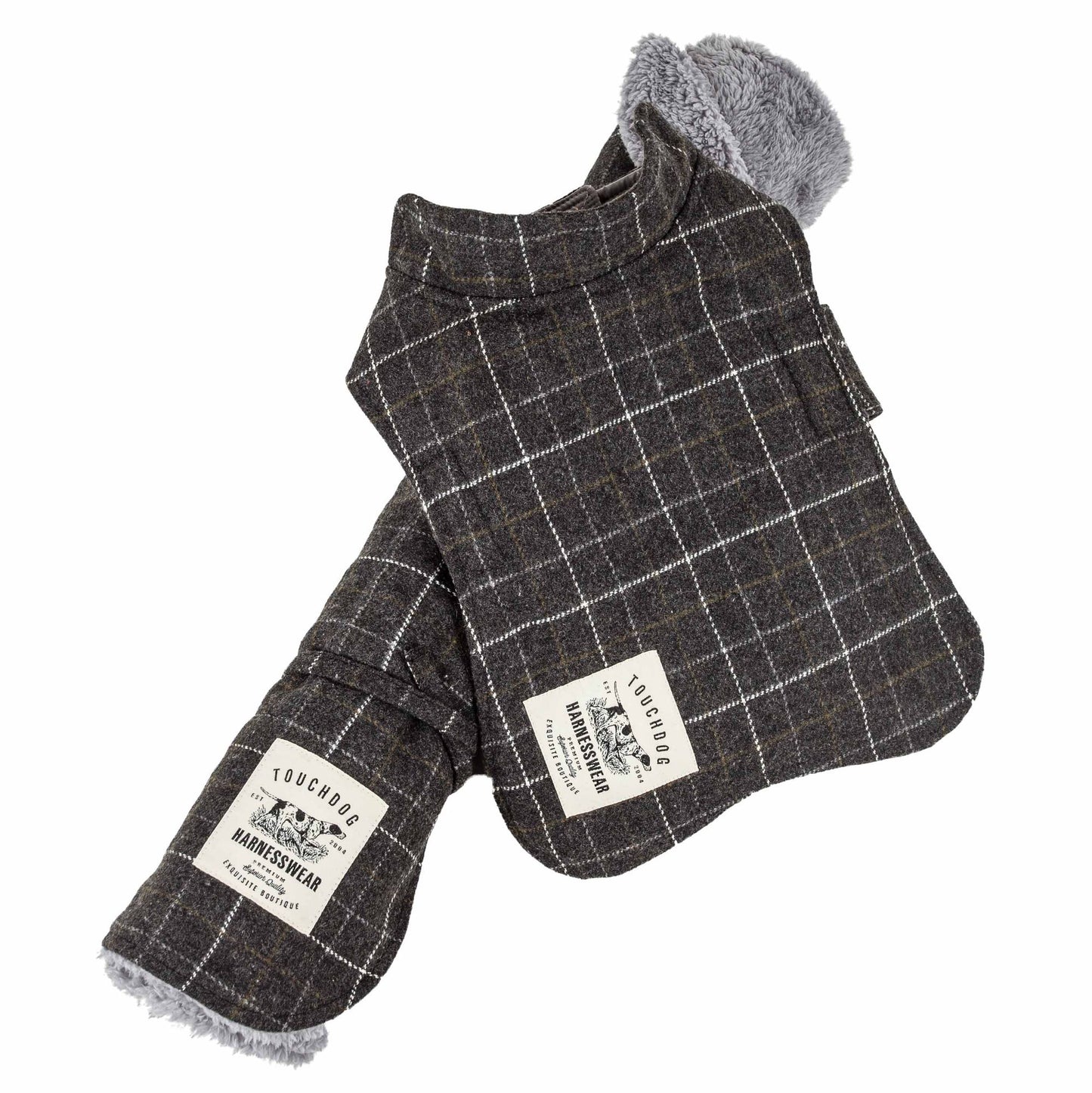 Touchdog 2-in-1 Windowpane Plaided Dog Jacket with Matching Reversible Dog
