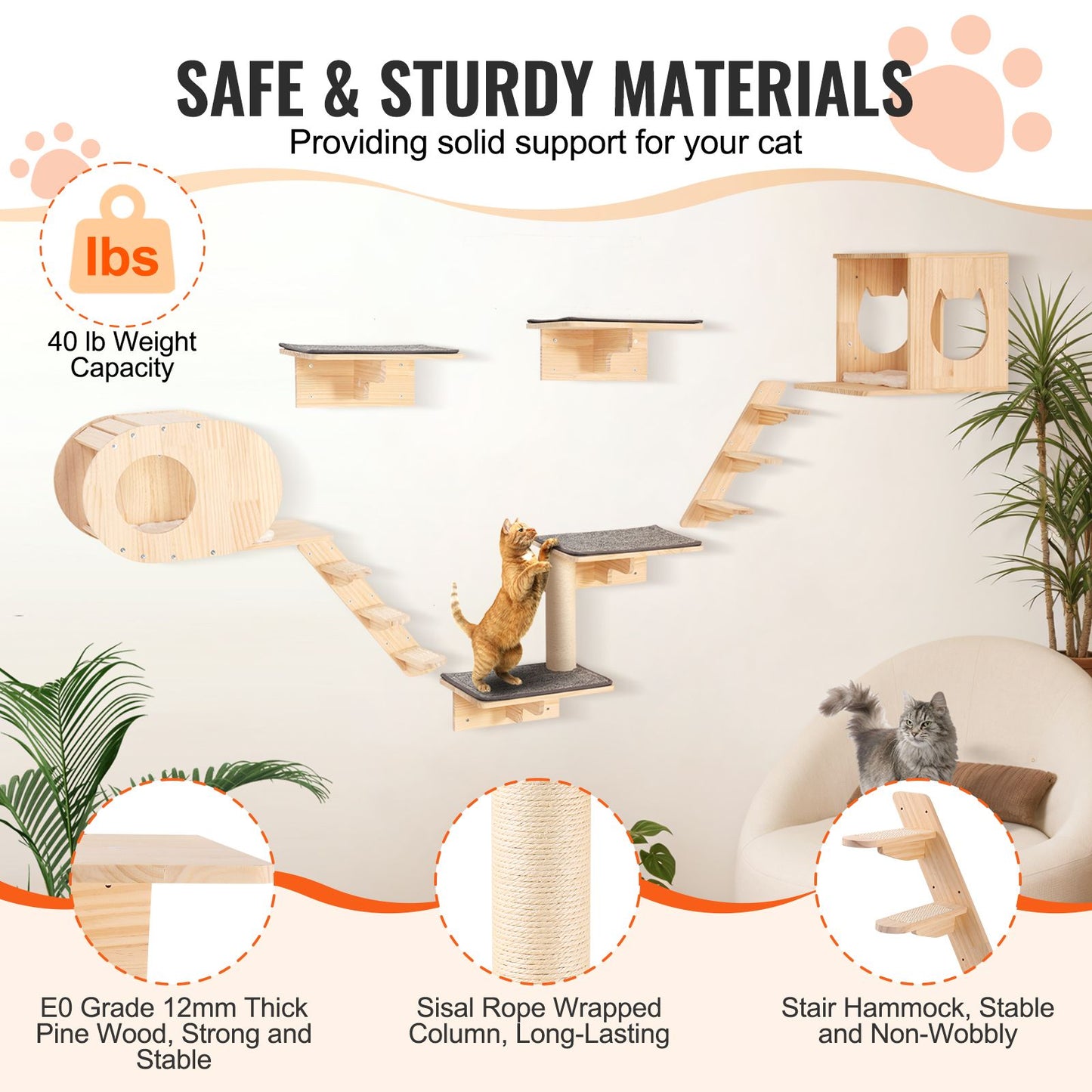 Wall Mounted Cat Shelves, Cat Wall Shelves and Perches with Jumping