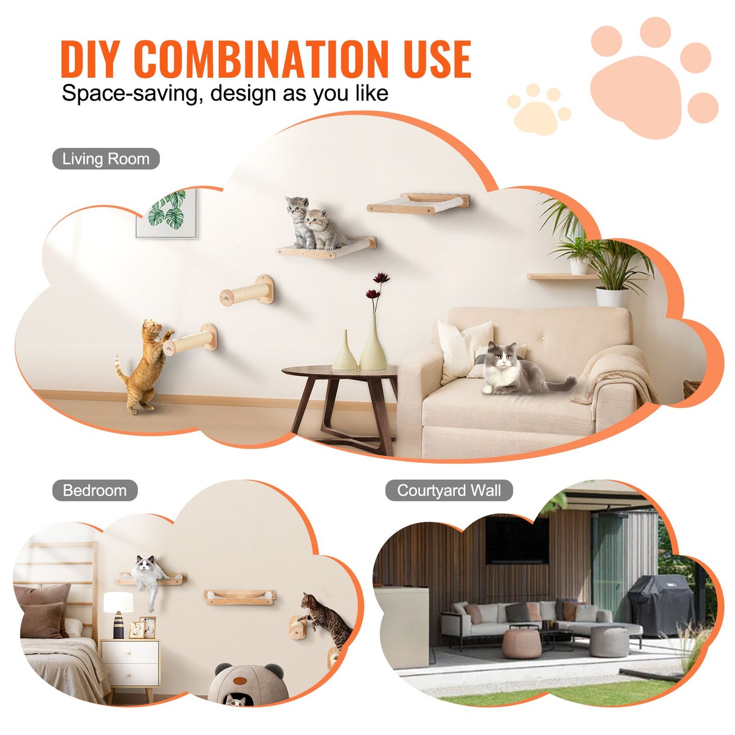 Wall Mounted Cat Shelves, Cat Wall Shelves and Perches with Jumping