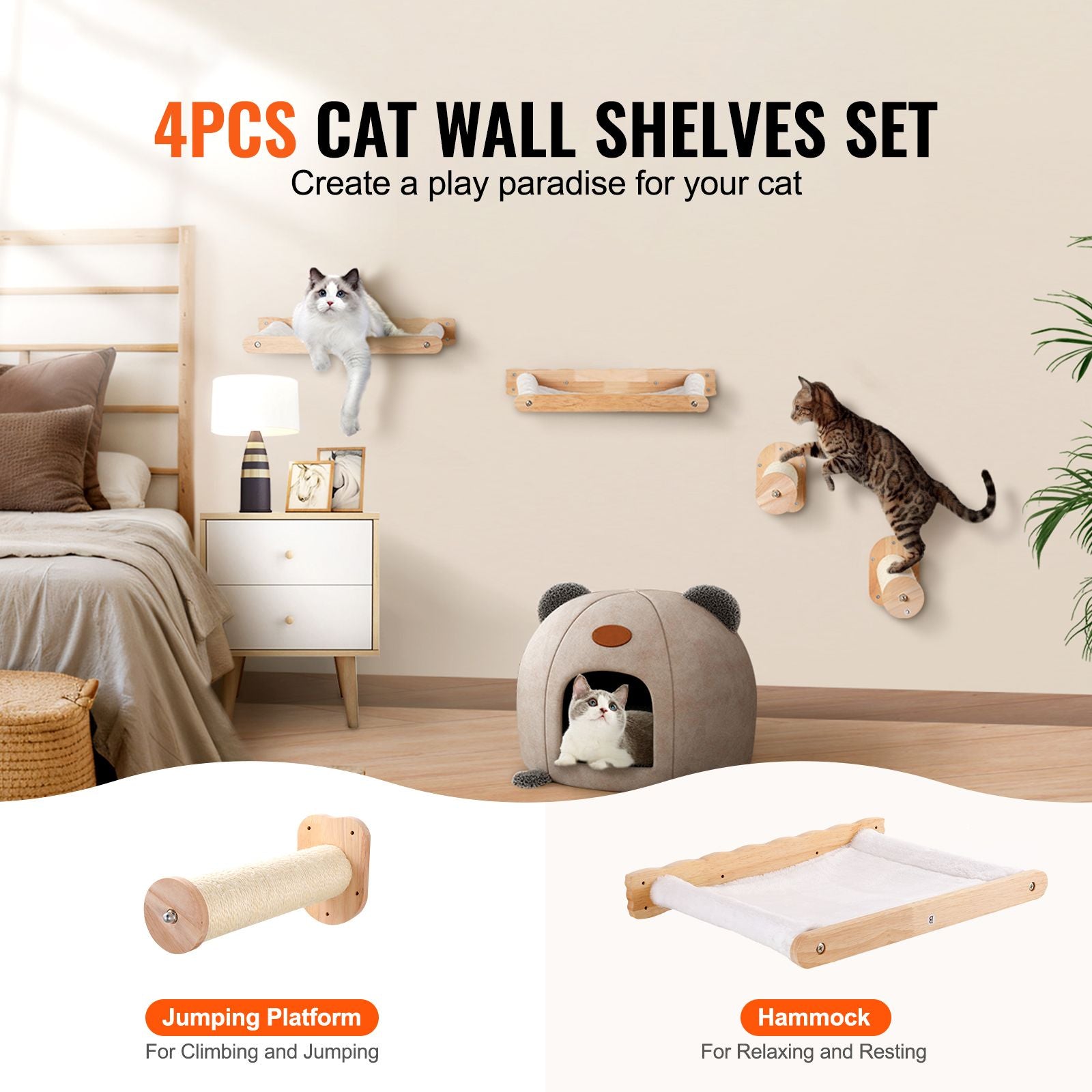 Wall Mounted Cat Shelves, Cat Wall Shelves and Perches with Jumping
