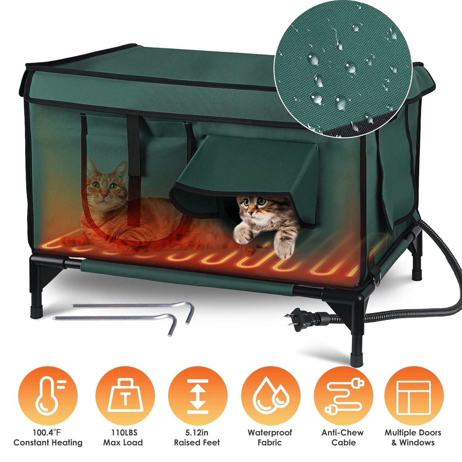Waterproof Heated Cat House Outdoor Weatherproof Insulated Kitty