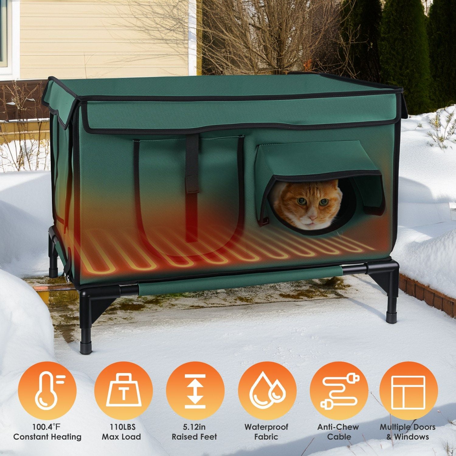 Waterproof Heated Cat House Outdoor Weatherproof Insulated Kitty