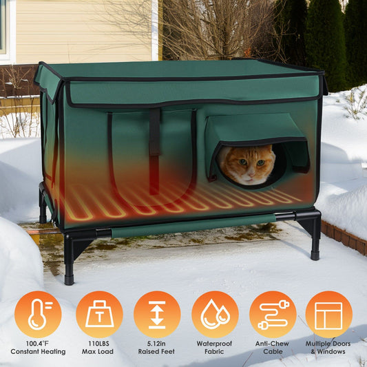 Waterproof Heated Cat House Outdoor Weatherproof Insulated Kitty