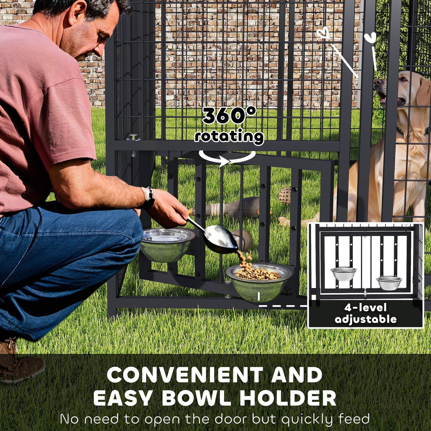 Welded Wire Outdoor Dog Kennel with 360° Rotating & 4 Levels