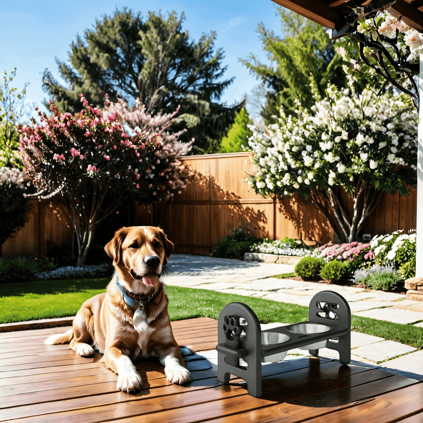 White Adjustable Pet Bowl Travel Ready HDPE Durable Poly Lumber
