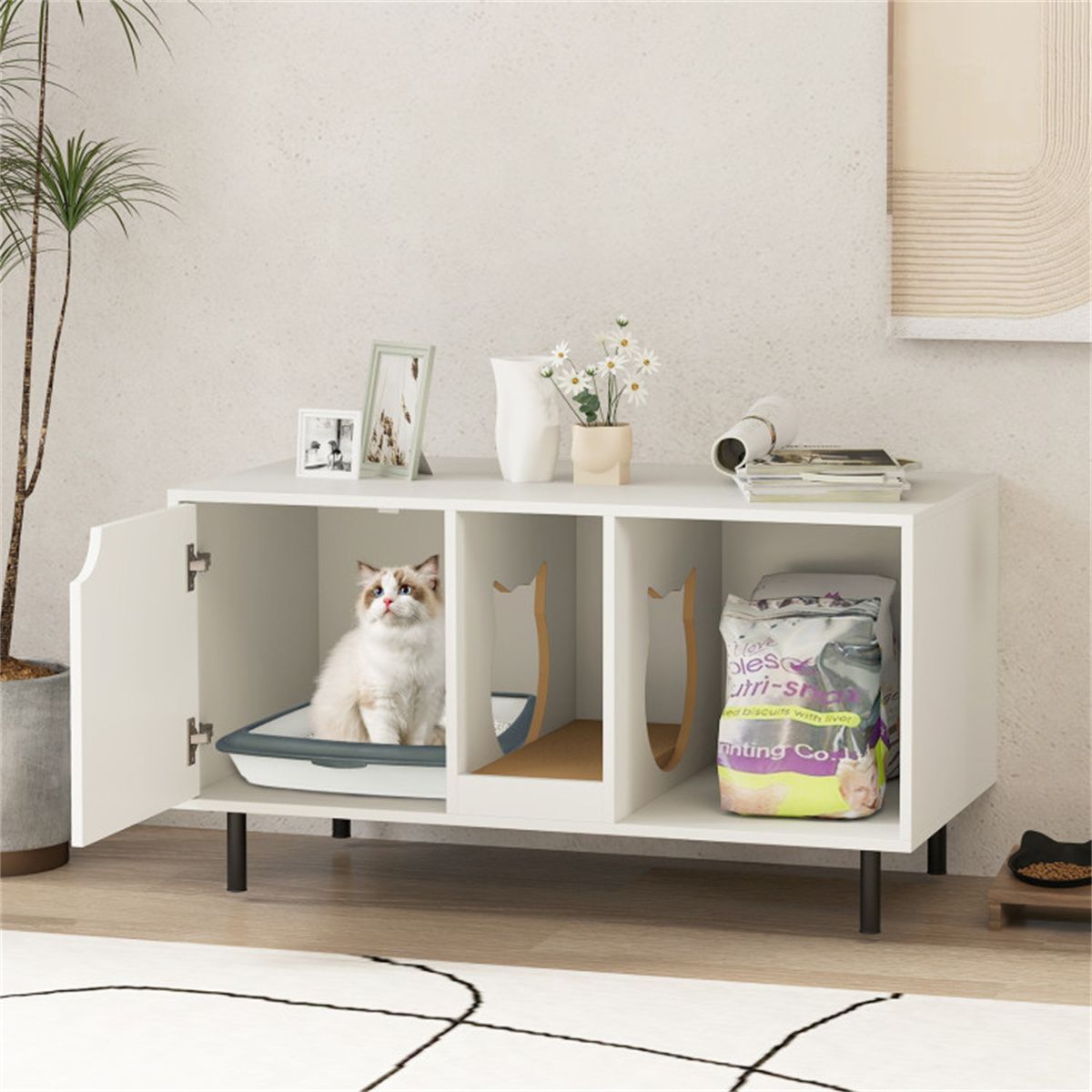 White Cat Litter Box Enclosure