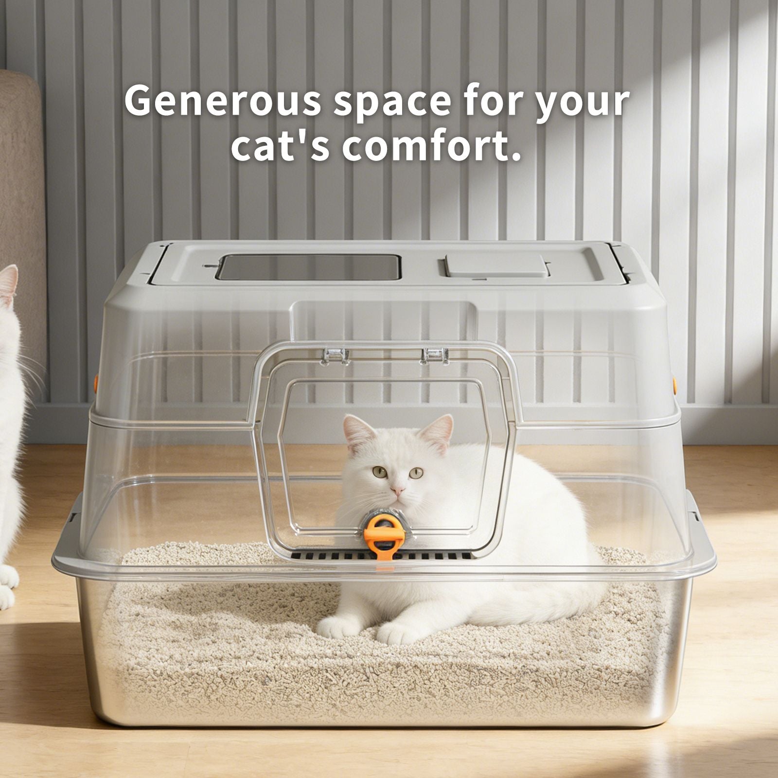 White Stainless Steel Fully Enclosed Cat Litter Box, Durable