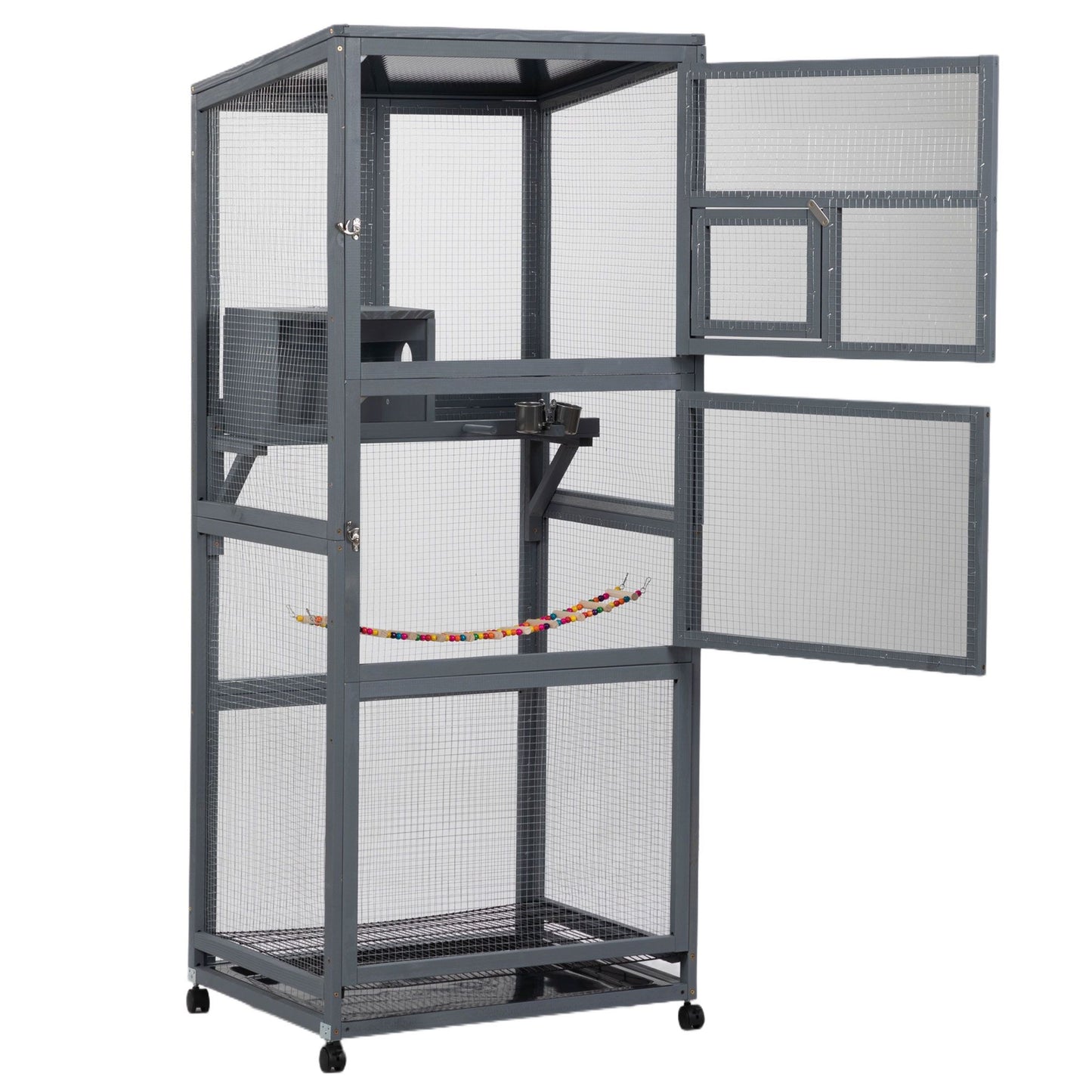 Wood Bird Cage with Universal Wheels