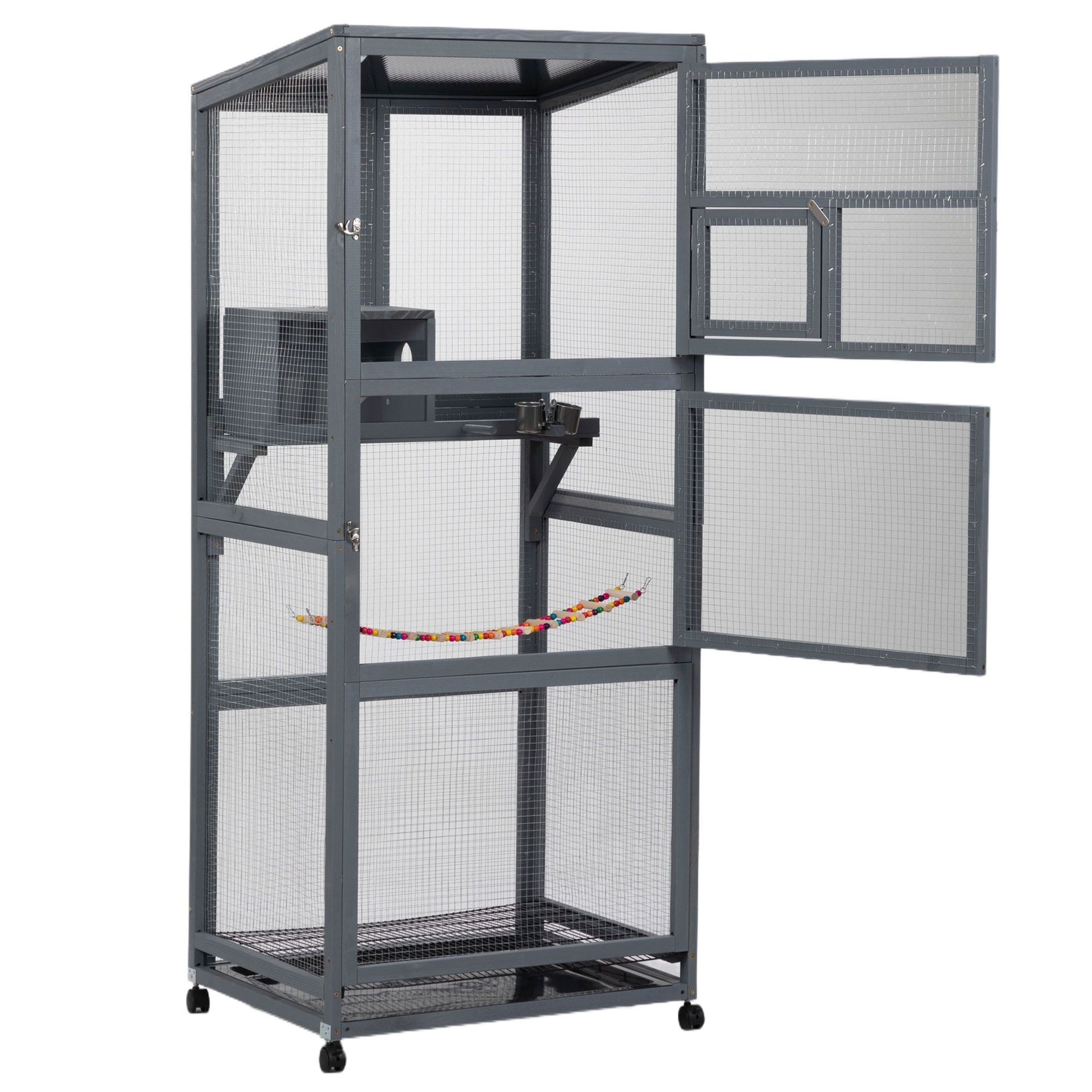 Wood Bird Cage with Universal Wheels