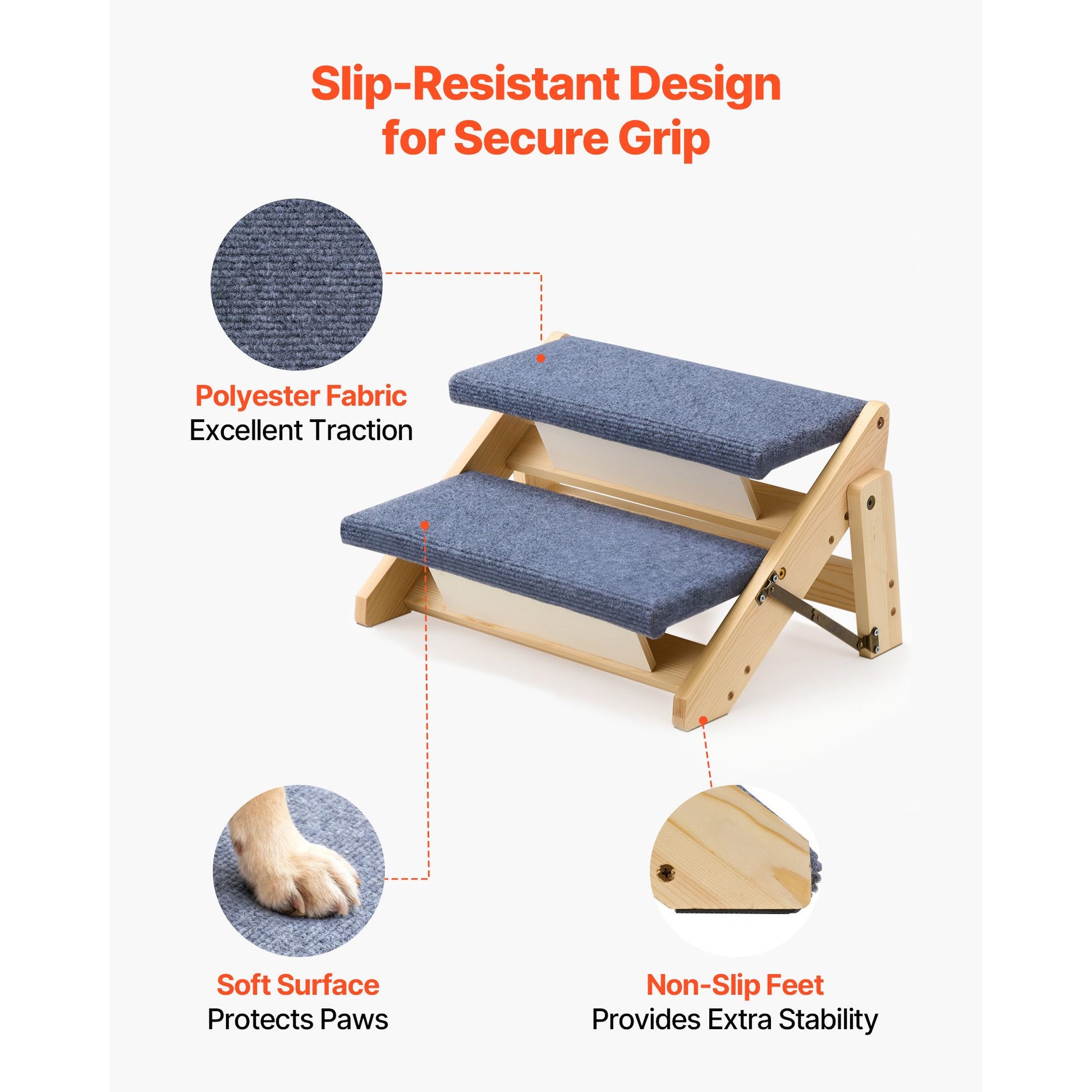 Wood Pet Stairs, 2-Step Dog Stairs for Beds, Sofa & Cars, 110lbs