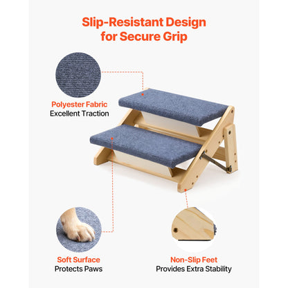 Wood Pet Stairs, 2-Step Dog Stairs for Beds, Sofa & Cars, 110lbs