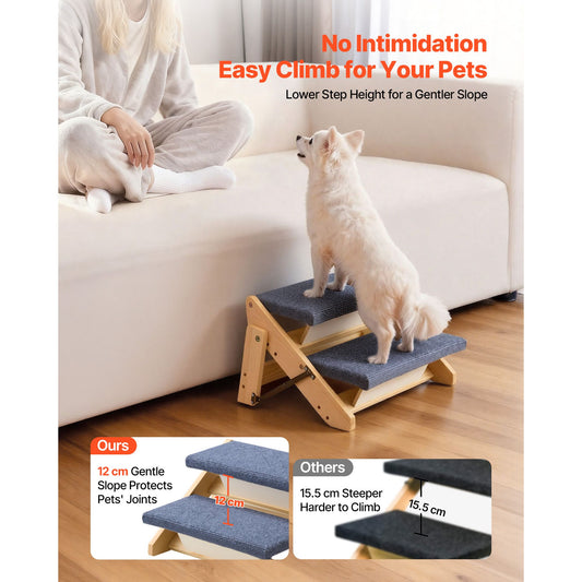 Wood Pet Stairs, 2-Step Dog Stairs for Beds, Sofa & Cars, 110lbs