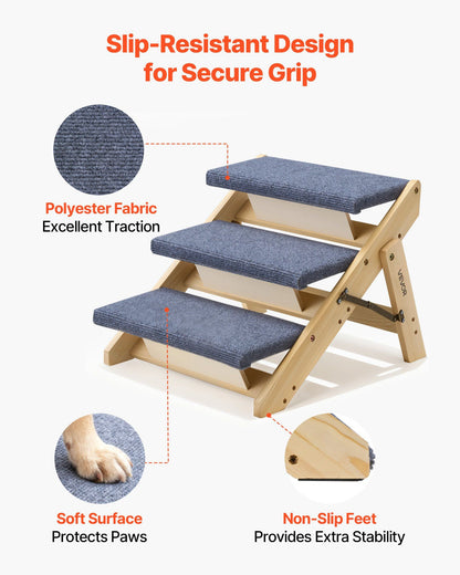 Wood Pet Stairs, 3-Step Dog Stairs for Beds, Sofa & Cars, 150lbs