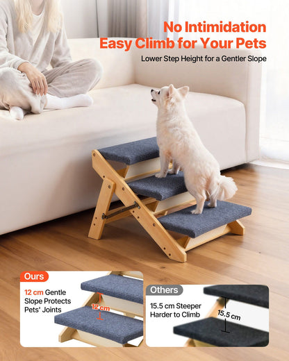 Wood Pet Stairs, 3-Step Dog Stairs for Beds, Sofa & Cars, 150lbs