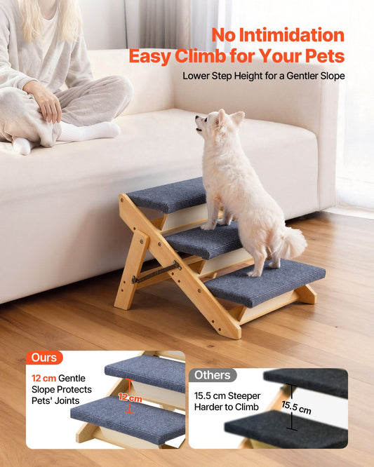 Wood Pet Stairs, 3-Step Dog Stairs for Beds, Sofa & Cars, 150lbs